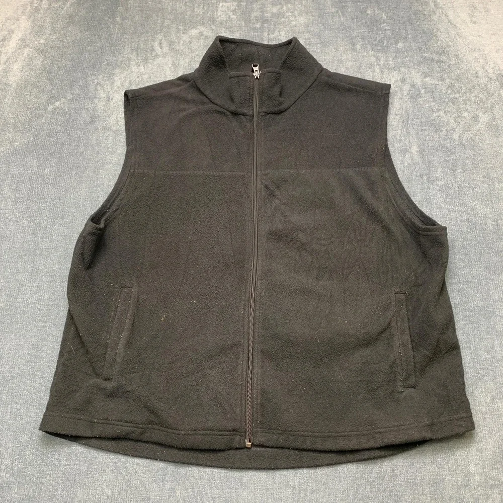 Caribou Creek Vest Mens Large Black Fleece Full Zip Mock Neck Hiking Outdoor